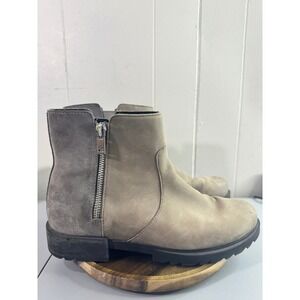 Sorel Lennox Chelsea Boots Womens 11 Grey Good Leather Suede Side Zip NL4328-052
